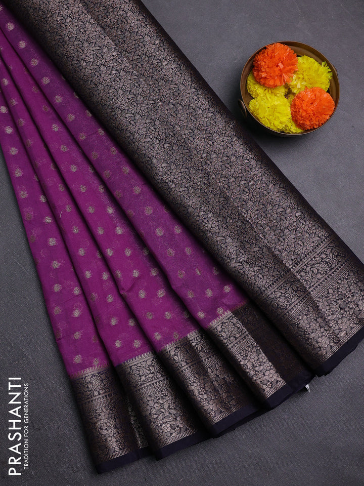 Purple & Navy Blue Semi Chiniya Silk Saree