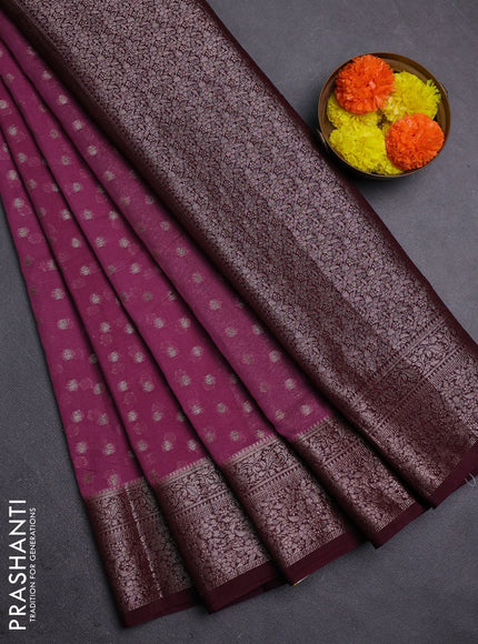 Mauve Pink & Wine Semi Chiniya Silk Saree