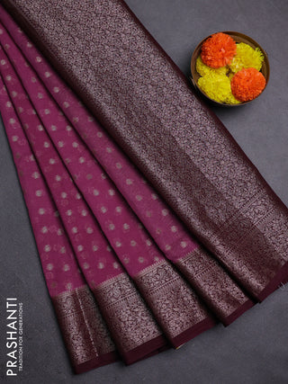 Mauve Pink & Wine Semi Chiniya Silk Saree