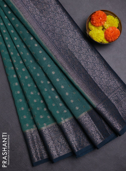 Teal Green & Peacock Green Semi Chiniya Silk Saree
