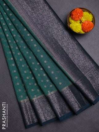 Teal Green & Peacock Green Semi Chiniya Silk Saree