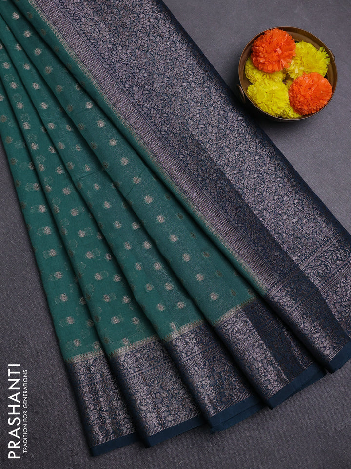 Teal Green & Peacock Green Semi Chiniya Silk Saree