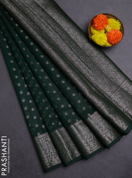 Bottle Green Semi Chiniya Silk Saree