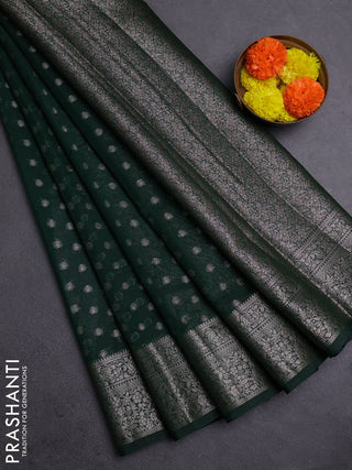 Bottle Green Semi Chiniya Silk Saree