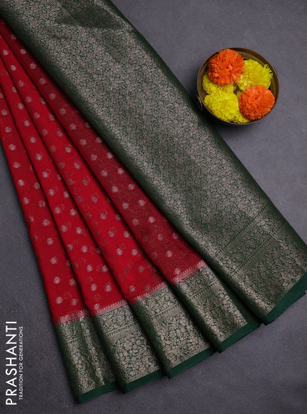 Red & Green Semi Chiniya Silk Saree