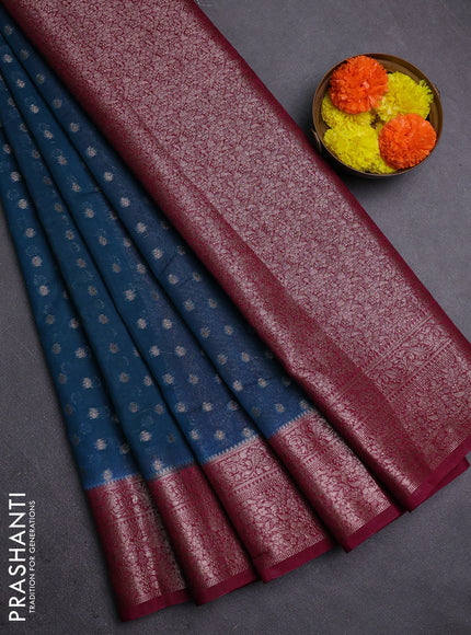 Peacock Green & Magenta Pink Semi Chiniya Silk Saree