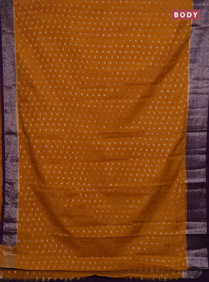 Mustard Yellow & Violet Semi Chiniya Silk Saree
