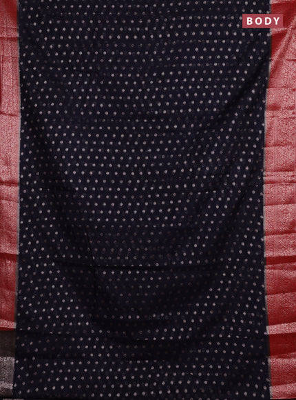Navy Blue & Red Semi Chiniya Silk Saree
