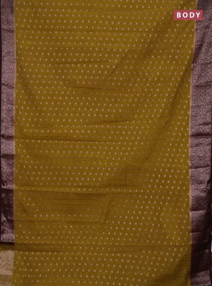 Mustard Green & Brown Semi Chiniya Silk Saree