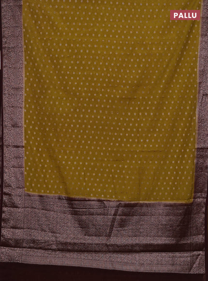 Mustard Green & Brown Semi Chiniya Silk Saree