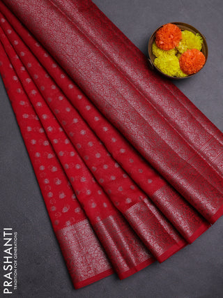 Red Semi Chiniya Silk Saree