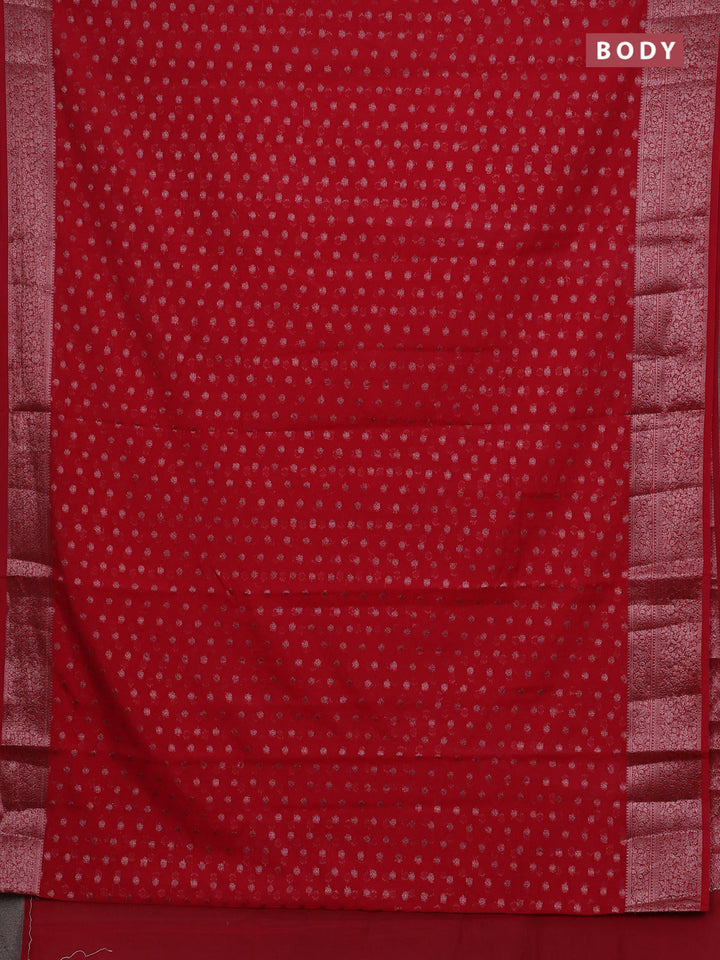 Red Semi Chiniya Silk Saree