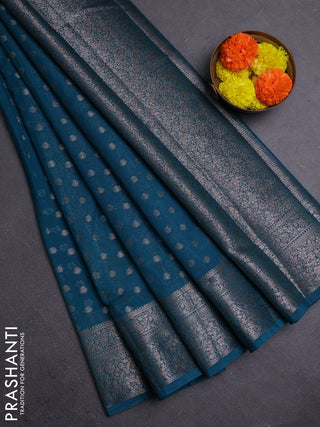 Teal Green Semi Chiniya Silk Saree