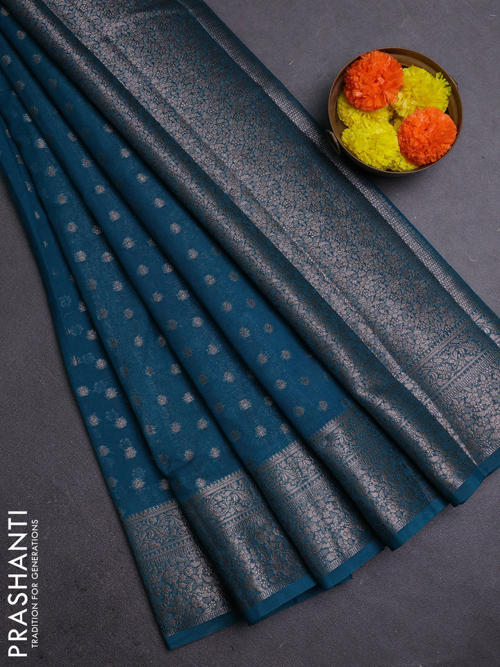Teal Green Semi Chiniya Silk Saree