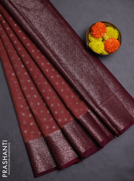 Pastel Brown & Wine Semi Chiniya Silk Saree