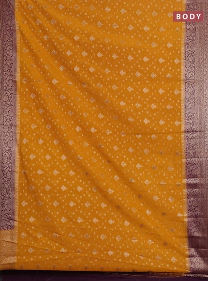 Mustard Yellow & Purple Semi Chiniya Silk Saree