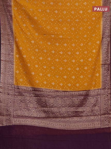Mustard Yellow & Purple Semi Chiniya Silk Saree
