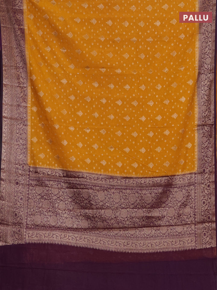 Mustard Yellow & Purple Semi Chiniya Silk Saree
