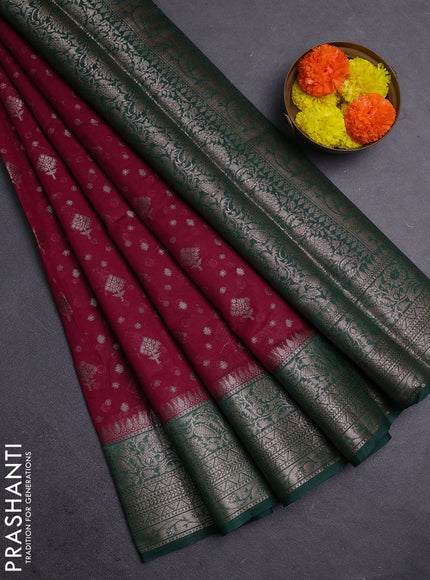 Wine & Bottle Green Semi Chiniya Silk Saree