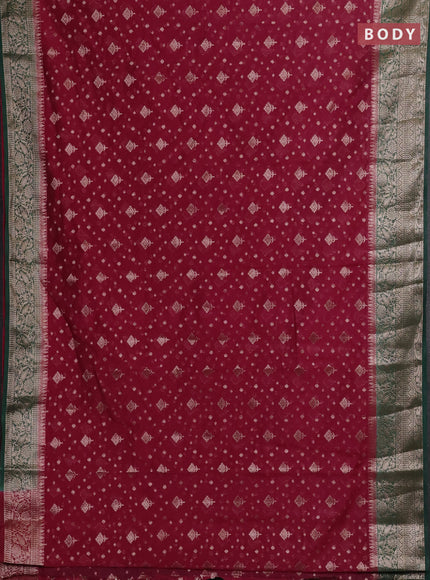 Wine & Bottle Green Semi Chiniya Silk Saree