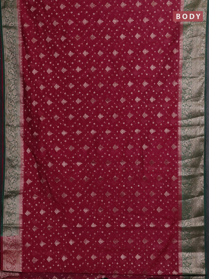 Wine & Bottle Green Semi Chiniya Silk Saree
