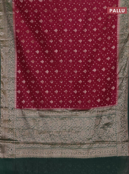 Wine & Bottle Green Semi Chiniya Silk Saree