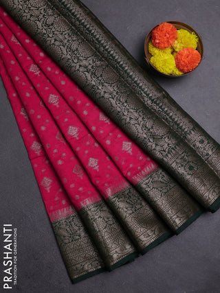 Pink & Bottle Green Semi Chiniya Silk Saree