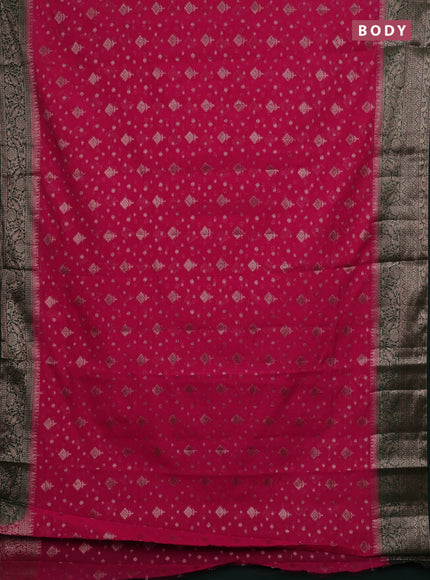 Pink & Bottle Green Semi Chiniya Silk Saree