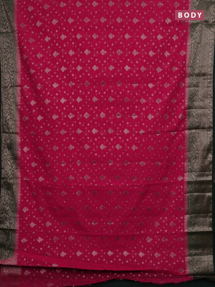 Pink & Bottle Green Semi Chiniya Silk Saree