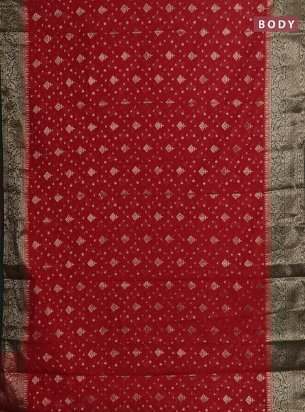 Red & Bottle Green Semi Chiniya Silk Saree