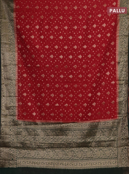 Red & Bottle Green Semi Chiniya Silk Saree
