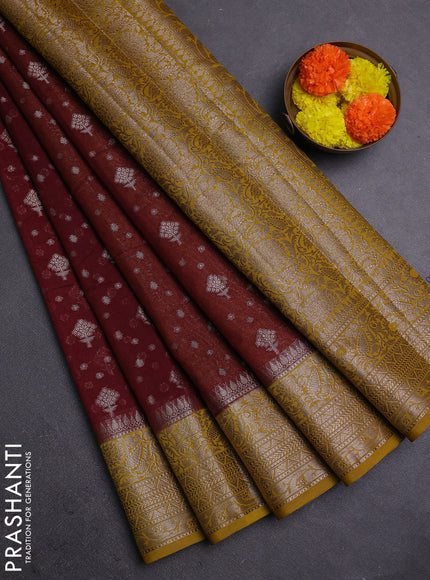 Coffee Brown & Mustard Green Semi Chiniya Silk Saree