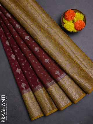 Coffee Brown & Mustard Green Semi Chiniya Silk Saree
