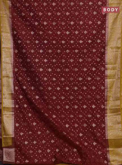 Coffee Brown & Mustard Green Semi Chiniya Silk Saree