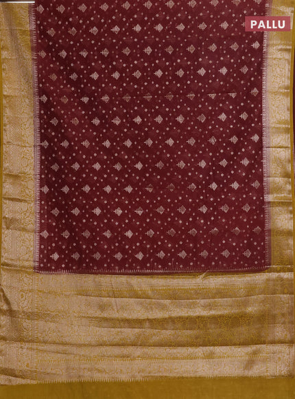 Coffee Brown & Mustard Green Semi Chiniya Silk Saree