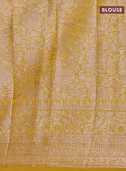 Coffee Brown & Mustard Green Semi Chiniya Silk Saree