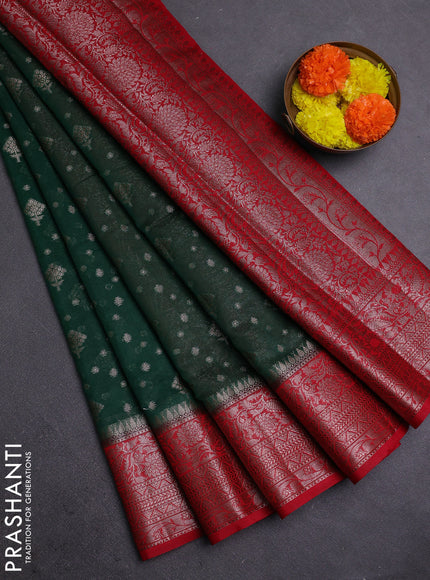 Green & Red Semi Chiniya Silk Saree