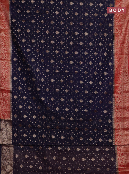 Navy Blue & Red Semi Chiniya Silk Saree