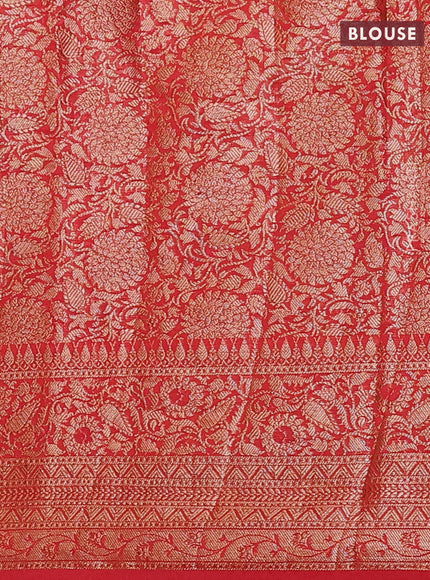Navy Blue & Red Semi Chiniya Silk Saree