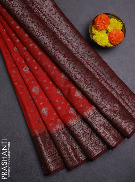 Rustic Orange & Maroon Semi Chiniya Silk Saree