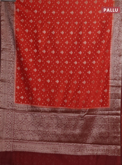 Rustic Orange & Maroon Semi Chiniya Silk Saree