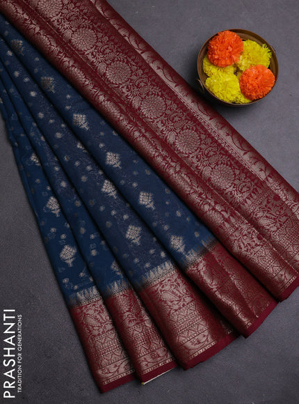 Peacock Green & Wine Semi Chiniya Silk Saree