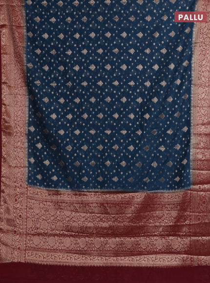 Peacock Green & Wine Semi Chiniya Silk Saree