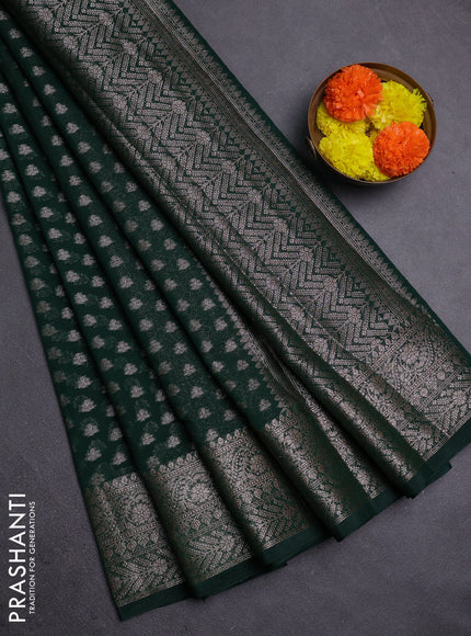 Bottle Green Semi Chiniya Silk Saree