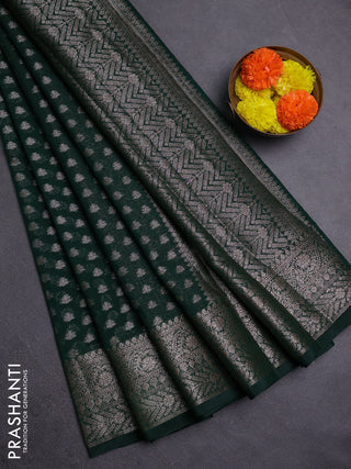 Bottle Green Semi Chiniya Silk Saree