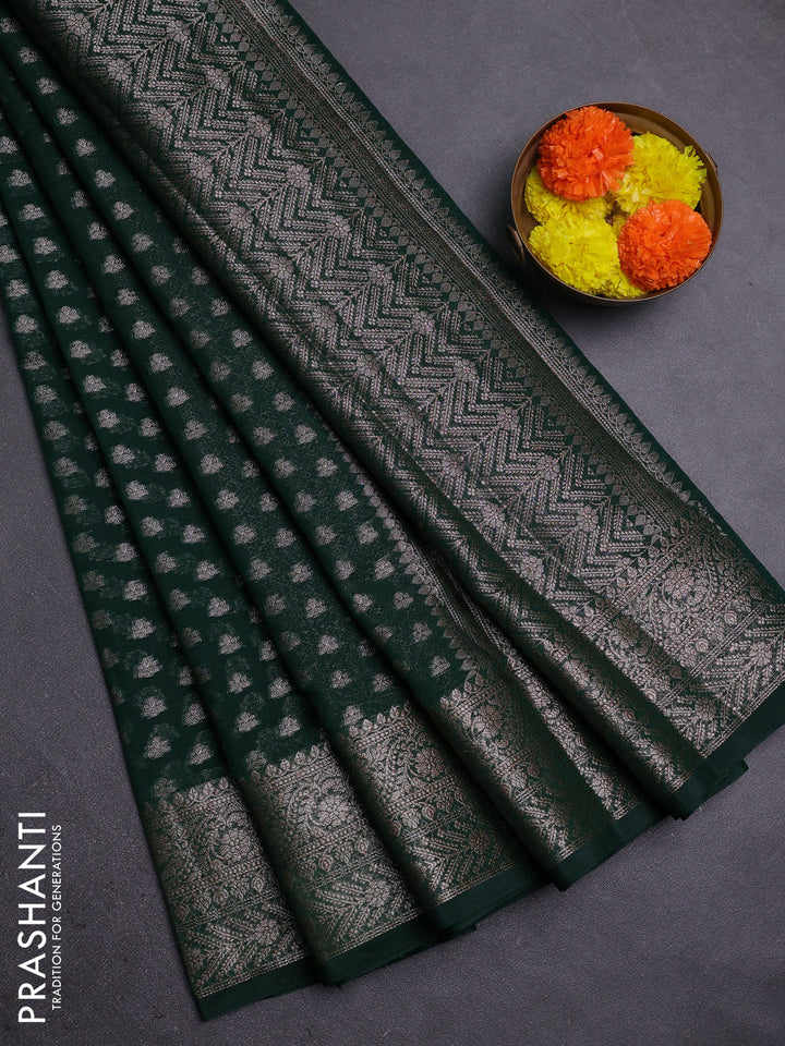 Bottle Green Semi Chiniya Silk Saree