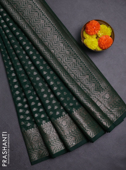 Bottle Green Semi Chiniya Silk Saree
