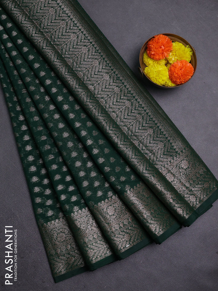 Bottle Green Semi Chiniya Silk Saree