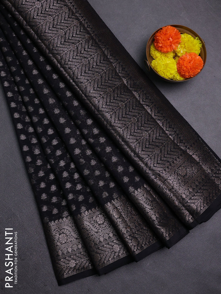 Black Semi Chiniya Silk Saree