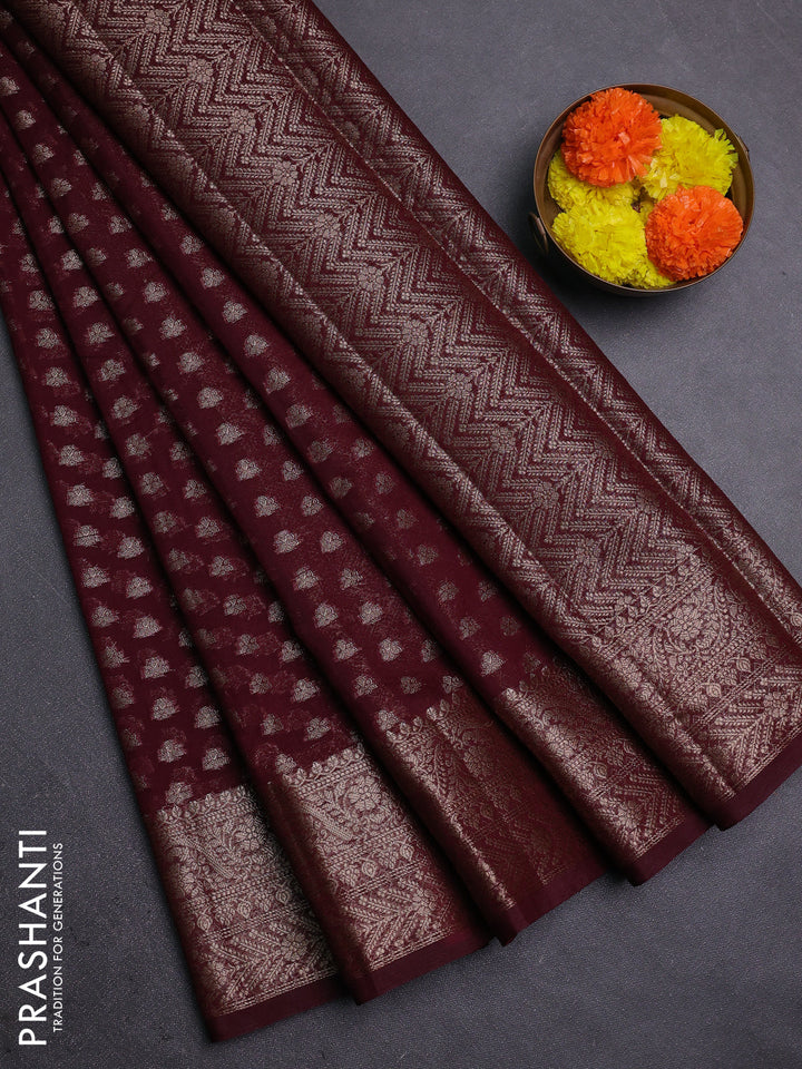 Maroon Semi Chiniya Silk Saree